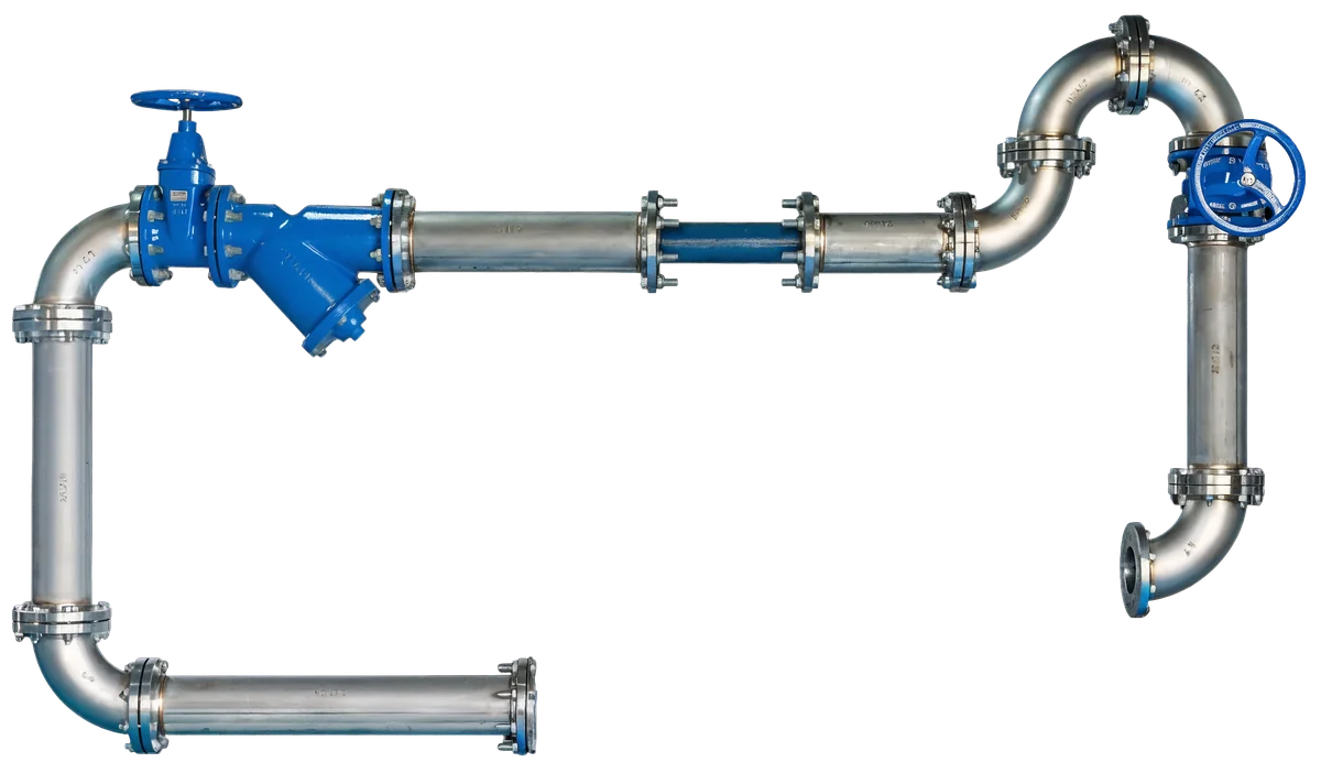 Kit Cavalete DN150, tubos de aço inox e válvulas azuis